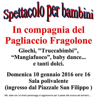 Dolceacqua: domani spettacolo per bambini con il Pagliaccio Fragolone e merenda della Befana