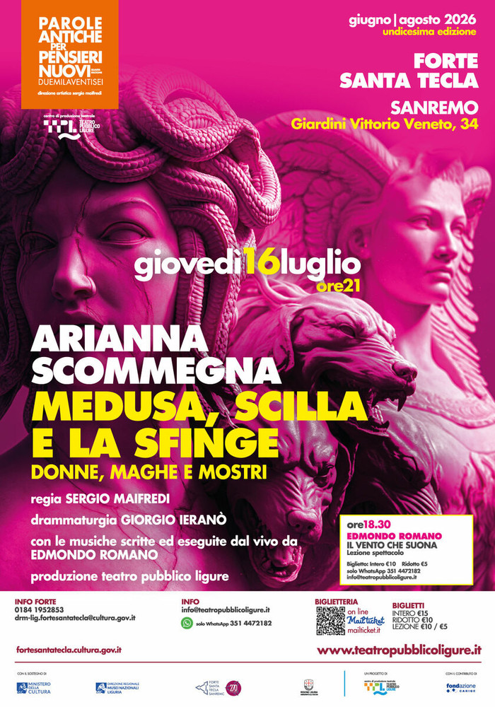Sanremo, il Forte Santa Tecla ospita Arianna Scommegna in "Medusa, Scilla e la Sfinge" Sanremo, il Forte Santa Tecla ospita Arianna Scommegna in "Medusa, Scilla e la Sfinge"