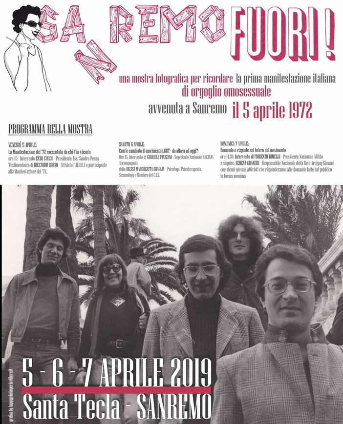 Sanremo: domenica prossima al Forte di Santa Tecla la celebrazione del primo 'gay pride' svolto al Casinò nel 1972 Sanremo: domenica prossima al Forte di Santa Tecla la celebrazione del primo 'gay pride' svolto al Casinò nel 1972