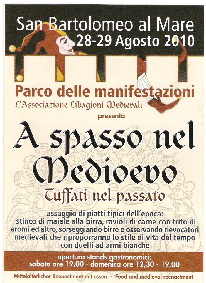 San Bartolomeo al Mare: nel fine settimana scatta la sagra “A Spasso nel Medioevo”