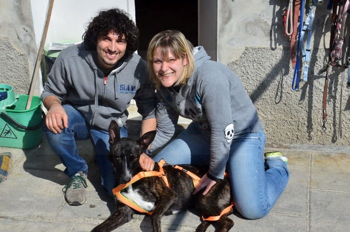 La storia di Salvo, cane a tre zampe che dalla Calabria è stato oggi adottato da Valentina ed Ilario (Foto e Video)