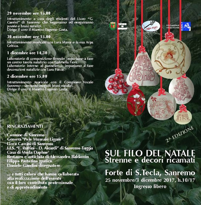 Sanremo: al Forte di Santa Tecla arriva, 'Sul filo del Natale'. Venerdì l'inaugurazione Sanremo: al Forte di Santa Tecla arriva, 'Sul filo del Natale'. Venerdì l'inaugurazione