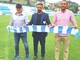 Alessio Bifini con il vice Correale e il preparatore dei portieri Stefano Prato (foto Sanremese Calcio)