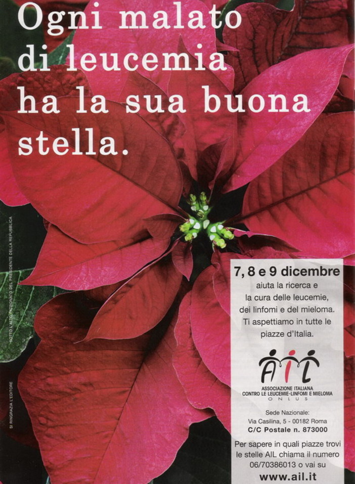 Nel weekend anche nel ponente ligure le 'Stelle di Natale' per la ricerca sulla leucemia