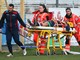 Vernocchi della Caronnese trasportato fuori dal rettangolo di gioco in barella (foto Fabio Pavan)