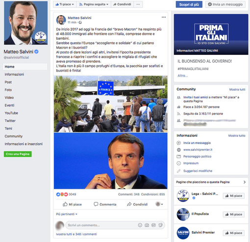 Il post pubblicato su Facebook dal ministro Matteo Salvini. Il post pubblicato su Facebook dal ministro Matteo Salvini.
