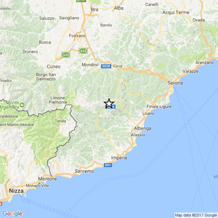 Lieve scossa di terremoto (magnitudo 2,3) questa notte al confine tra le province di Cuneo ed Imperia