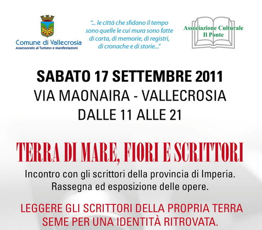 Vallecrosia: dopo il rinvio del 4 settembre, sabato prossimo la mostra 'Terra di mare, fiori e scritttori'