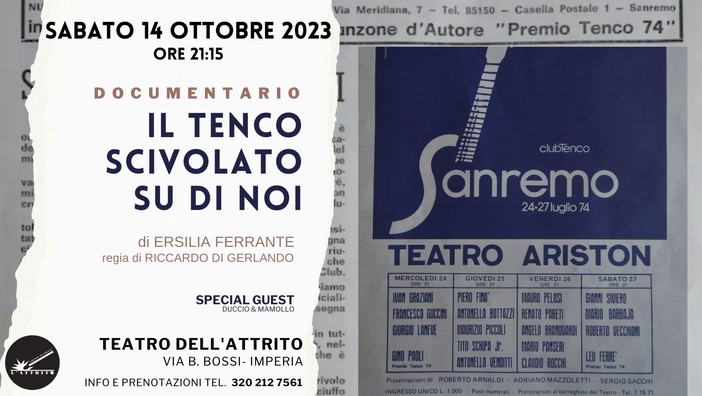 Imperia: proiezione de "Il Tenco scivolato su di noi (graffiti dal 1974)" di Ersilia Ferrante