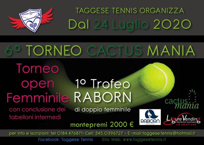 Tennis. Taggese, scatta domenica il Torneo Open femminile '6° Trofeo Cactus Mania'