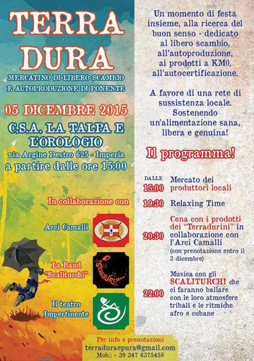 Imperia: "Terra dura e pura" il mercatino di libero scambio, di libero incontro e di libera festa compie un anno Imperia: "Terra dura e pura" il mercatino di libero scambio, di libero incontro e di libera festa compie un anno