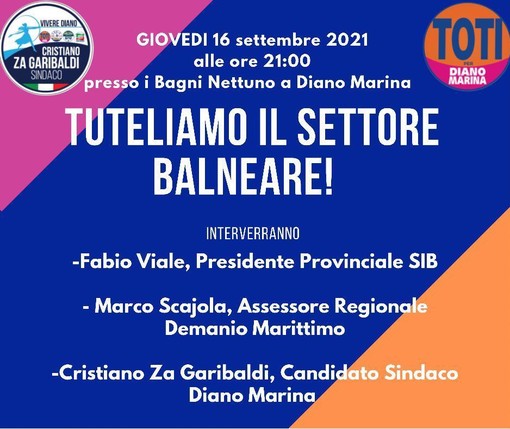 Diano Marina: domani ai bagni Nettuno Za Garibaldi e Marco Scajola incontrano gli operatori del settore balneare Diano Marina: domani ai bagni Nettuno Za Garibaldi e Marco Scajola incontrano gli operatori del settore balneare
