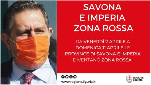 Provincia di Imperia in zona rossa fino a domenica 11 aprile, Toti "Prolunghiamo per evitare ripercussioni" Provincia di Imperia in zona rossa fino a domenica 11 aprile, Toti "Prolunghiamo per evitare ripercussioni"