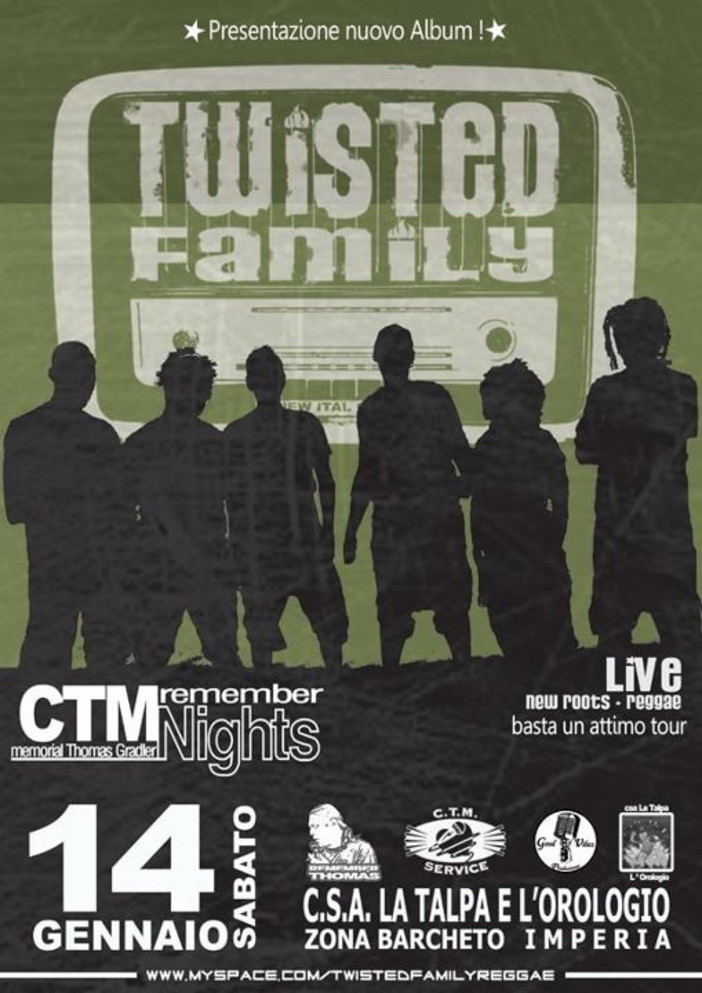 Imperia: domani sera sul palco de 'La Talpa e l'Orologio' concerto della 'Twisted Family' Imperia: domani sera sul palco de 'La Talpa e l'Orologio' concerto della 'Twisted Family'