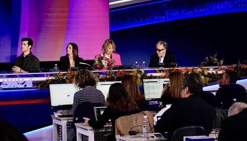 Il sindaco Alberto Biancheri in sala stampa al Teatro Ariston (foto Duilio Rizzo)