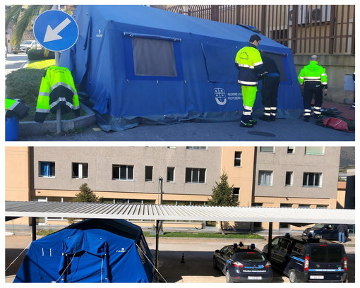 Arrivate di fronte alle carceri di Imperia e Sanremo le tende per il 'triage' per eventuali detenuti da zone a rischio (Foto)