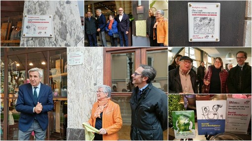 Salone Internazionale dell'Umorismo, Bordighera ricorda due luoghi simbolo con targhe commemorative (Foto e video)