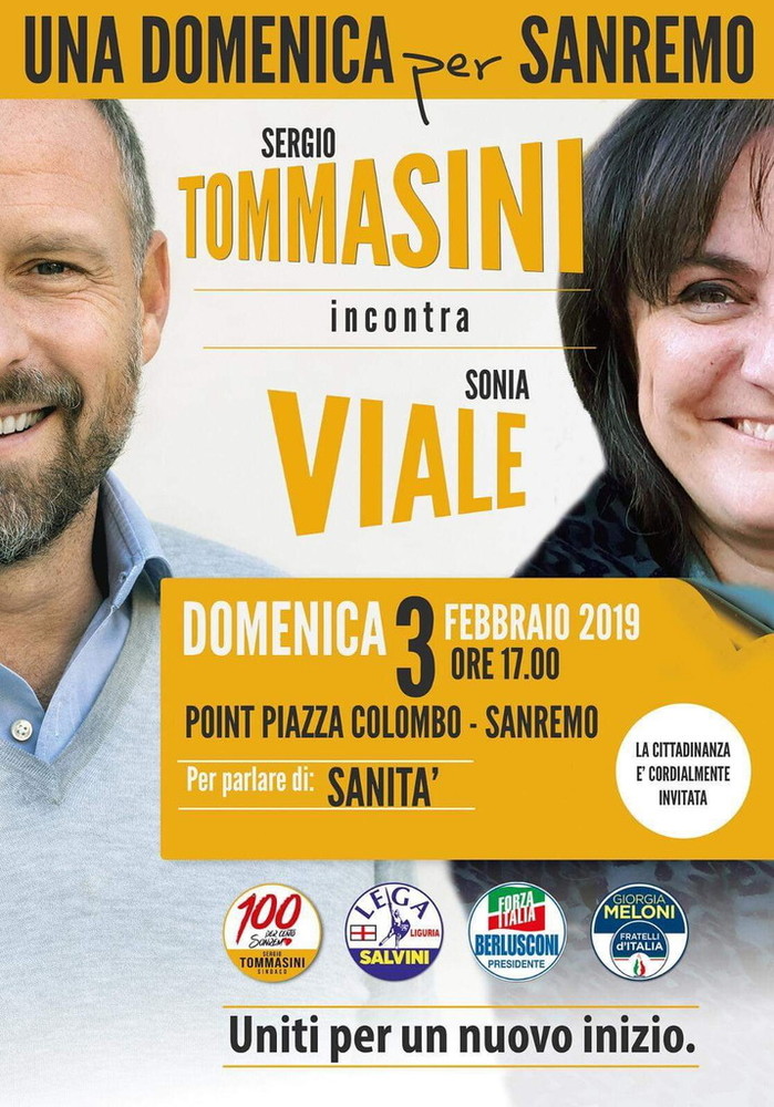 Sanremo: domenica prossima al point di piazza Colombo Sergio Tommasini e Sonia Viale per parlare di sanità Sanremo: domenica prossima al point di piazza Colombo Sergio Tommasini e Sonia Viale per parlare di sanità