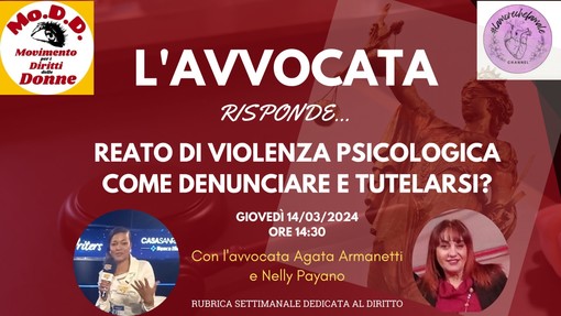 L'avvocato ponentino Agata Armanetti ospite della trasmissione del ‘Movimento per i diritti delle donne’ L'avvocato ponentino Agata Armanetti ospite della trasmissione del ‘Movimento per i diritti delle donne’