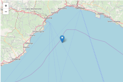 La localizzazione dell'epicentro nel mar Ligure La localizzazione dell'epicentro nel mar Ligure