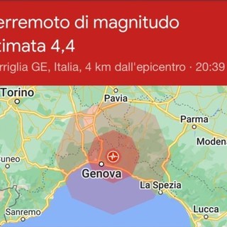 Scossa di terremoto di magnitudo 4.2 nell'entroterra di Genova: nella nostra provincia nessuna segnalazione Scossa di terremoto di magnitudo 4.2 nell'entroterra di Genova: nella nostra provincia nessuna segnalazione