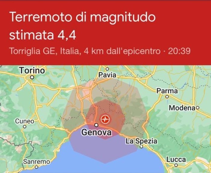 Scossa di terremoto di magnitudo 4.2 nell'entroterra di Genova: nella nostra provincia nessuna segnalazione Scossa di terremoto di magnitudo 4.2 nell'entroterra di Genova: nella nostra provincia nessuna segnalazione