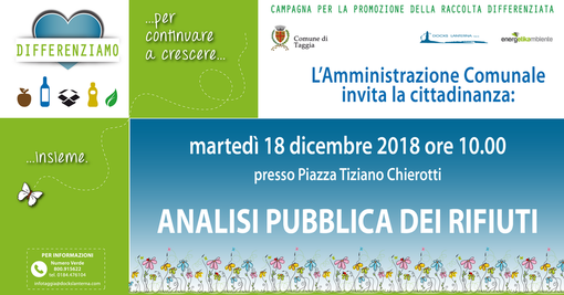 Taggia: ‘Cosa gettiamo nelle nostre pattumiere?’, domattina alle 10 analisi pubblica dei rifiuti in piazza Tiziano Chierotti Taggia: ‘Cosa gettiamo nelle nostre pattumiere?’, domattina alle 10 analisi pubblica dei rifiuti in piazza Tiziano Chierotti