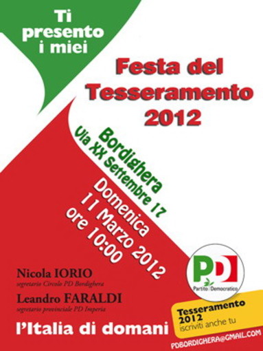 Bordighera: domenica 11 marzo la festa per l'apertura della campagna del tesseramento Bordighera: domenica 11 marzo la festa per l'apertura della campagna del tesseramento