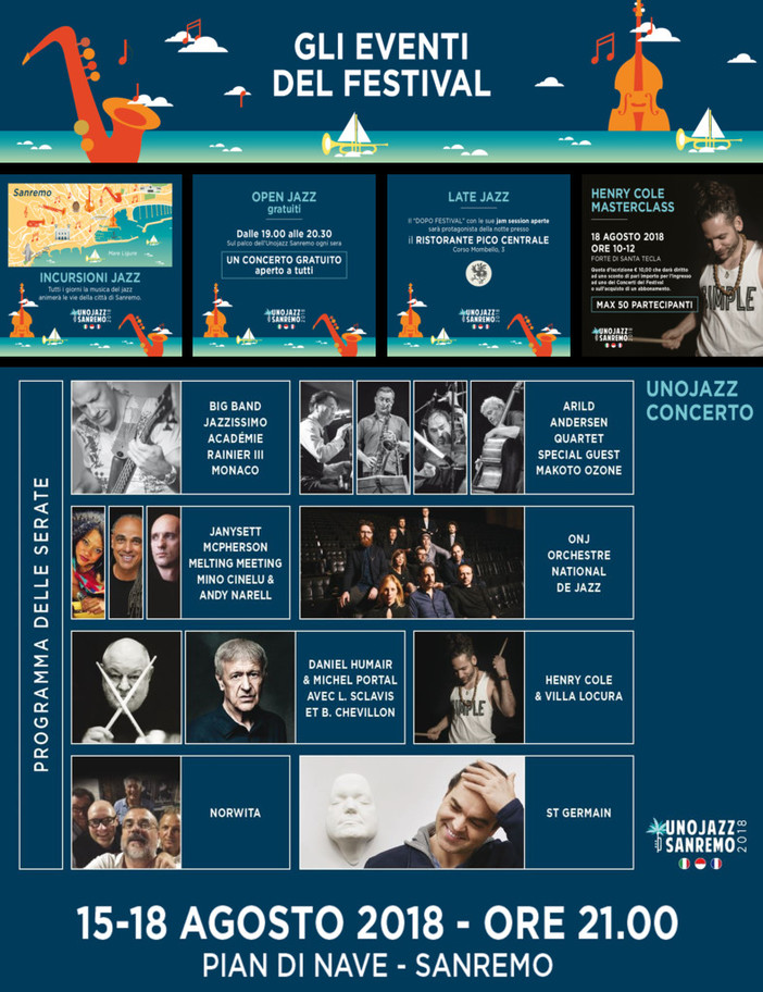 UnoJazz Sanremo 2018: con gli allievi dell’Académie Rainier de Monaco si alza il sipario sulla rassegna internazionale, il programma completo
