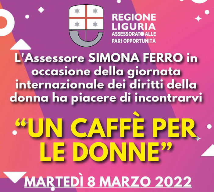 Imperia: un 'Caffè per le donne', domani mattina l'Assessore Ferro al Bar Piccardo