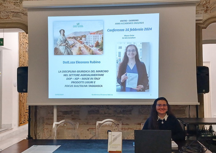 Eleonora Rubino al Museo Civico di Sanremo per Unitre: conferenza su Dop, Igp, Made in Italy, Pat, De.Co. e Prodotti Liguri