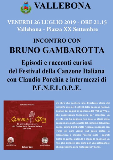 Vallebona: domani sera (ore 21.15) in piazza XX Settembre un omaggio al Festival di Sanremo con Bruno Gambarotta