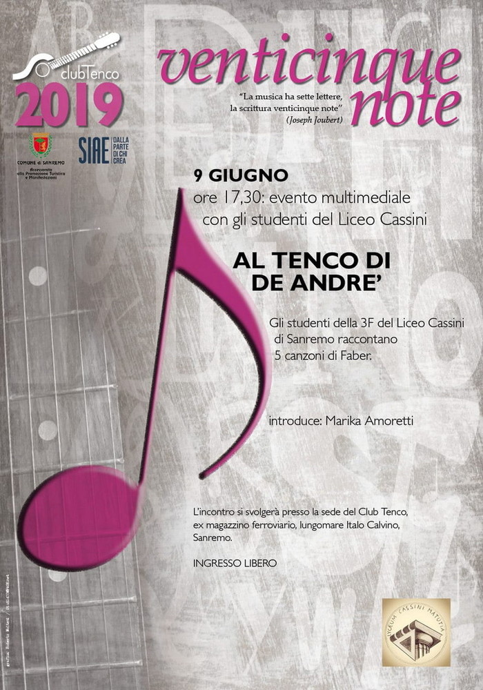 Sanremo: gli studenti della 3F del Liceo Cassini raccontano cinque canzoni di Fabrizio De André