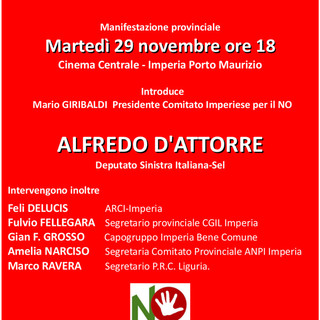 Imperia: incontro per il "Comitato del No alla riforma Costituzionale" al Cinema Centrale Imperia: incontro per il "Comitato del No alla riforma Costituzionale" al Cinema Centrale