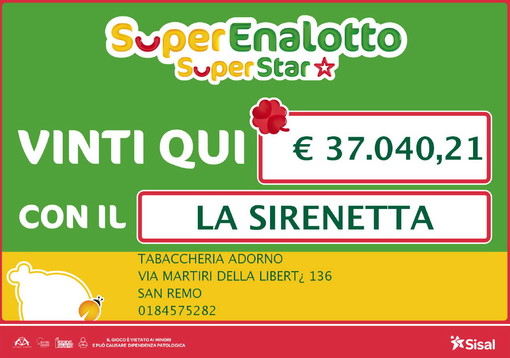 Sanremo: importante vincita per un cliente della Tabaccheria Adorno di via Martiri al Superenalotto