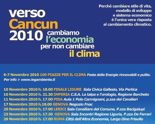 Incontro pubblico alla Talpa e L'Orologiosui negoziati Onu sul clima a Cancun
