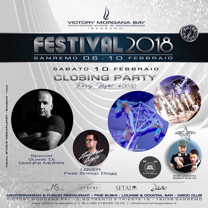 #Sanremo2018: domani sera il 'Closing Party' al Victory per chiudere la settimana festivaliera #Sanremo2018: domani sera il 'Closing Party' al Victory per chiudere la settimana festivaliera