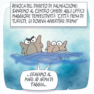 Sanremo: la revoca del divieto di balneazione fa discutere in maggioranza, la vignetta "Eravamo al mare ad Arma" Sanremo: la revoca del divieto di balneazione fa discutere in maggioranza, la vignetta "Eravamo al mare ad Arma"