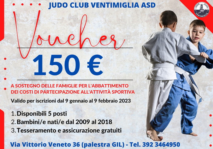 Iniziativa dello Judo Club Ventimiglia: a disposizione cinque voucher per chi vuole fare attività sportiva Iniziativa dello Judo Club Ventimiglia: a disposizione cinque voucher per chi vuole fare attività sportiva