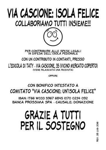 Imperia: il comitato di via Cascione a favore dell'Isola Pedonale inizia la raccolta fondi per le spese legali Imperia: il comitato di via Cascione a favore dell'Isola Pedonale inizia la raccolta fondi per le spese legali