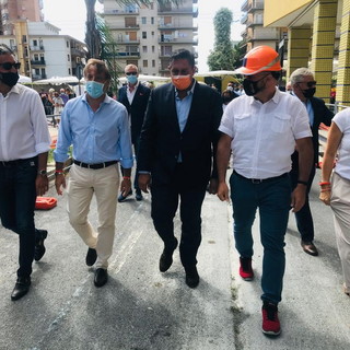 Arma di Taggia: Giovanni Toti e Marco Scajola in visita al cantiere per la riqualificazione di via delle Palme