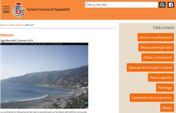 Ospedaletti: ripristinata la webcam del Comune "Purtroppo il guasto è avvenuto nel pieno delle ferie natalizie"