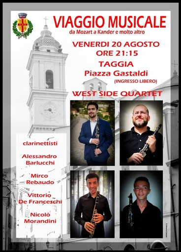 Taggia: stasera debutto in piazza Gastaldi per i West Side Quartet Taggia: stasera debutto in piazza Gastaldi per i West Side Quartet