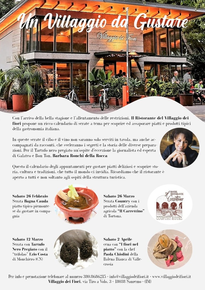 Sabato 12 marzo: Serata al Tartufo Nero Pregiato al ristorante del Villaggio dei Fiori di Sanremo Sabato 12 marzo: Serata al Tartufo Nero Pregiato al ristorante del Villaggio dei Fiori di Sanremo