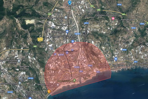 Taggia: bomba e zona rossa, dal Comune una mappa con le vie che saranno evacuate domenica Taggia: bomba e zona rossa, dal Comune una mappa con le vie che saranno evacuate domenica