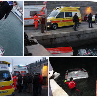 Sanremo: due uomini a bordo di una 'City car' finisco in acqua al porto vecchio Sanremo: due uomini a bordo di una 'City car' finisco in acqua al porto vecchio