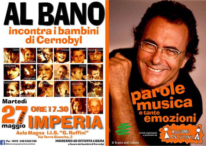 Imperia: oggi pomeriggio Al Bano incontra i bambini di Cernobyl del progetto 'Abbiamo un Sogno'