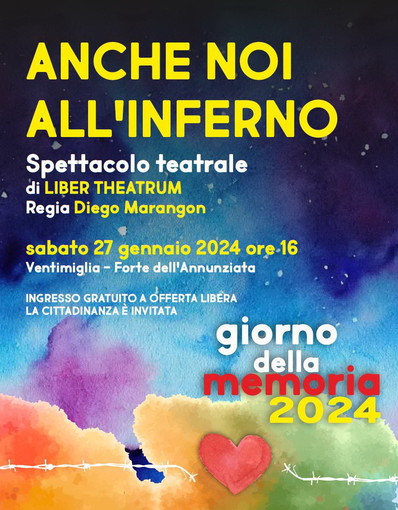 Ventimiglia: ‘Anche noi all’inferno’, spettacolo di Liber Theatrum sulla Shoah al Forte dell’Annunziata