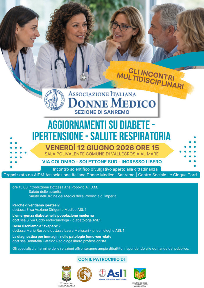 Vallecrosia ospita il convegno promosso dalla Sezione di Sanremo dell'Associazione Italiana Donne Medico Vallecrosia ospita il convegno promosso dalla Sezione di Sanremo dell'Associazione Italiana Donne Medico