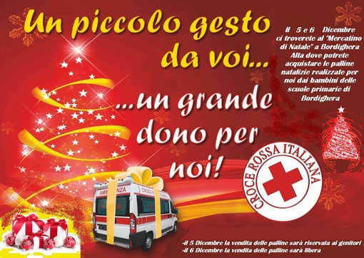 Bordighera: il 5 e 6 dicembre, banchetto della CRI con palline di Natale realizzate dai bambini della Primaria